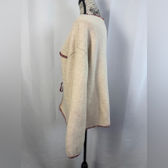 Sunday Edition NWOT Cream &Burgundy Trim Cardigan W/Front Tie Closure Size S - Picture 6 of 10